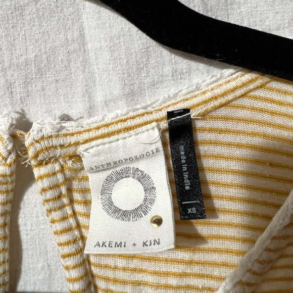Anthro Akemi + Kin Yellow White Striped Linen Boho Sz XS Tank Top - Picture 4 of 7